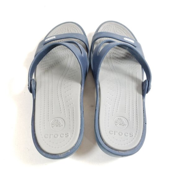 Womens Crocs Navy & Gray Wedge Sandals Size 10 Lightweight Slip-On - Picture 7 of 9